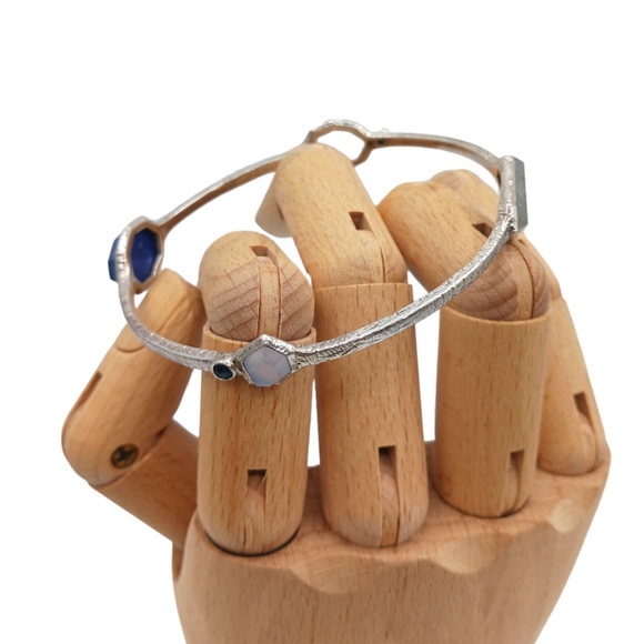 SILPADA Sterling Silver Chalcedony Lapis Blue STARRY NIGHT Bangle Bracelet B3076 - Picture 2 of 6